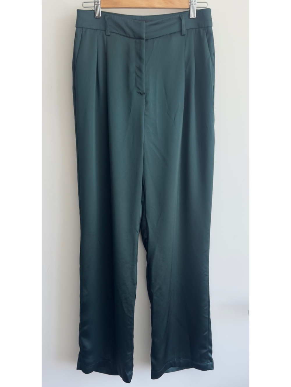 House of Harlow 1960 Emerald Green Satin Wide Leg Pants US 6 Pleated